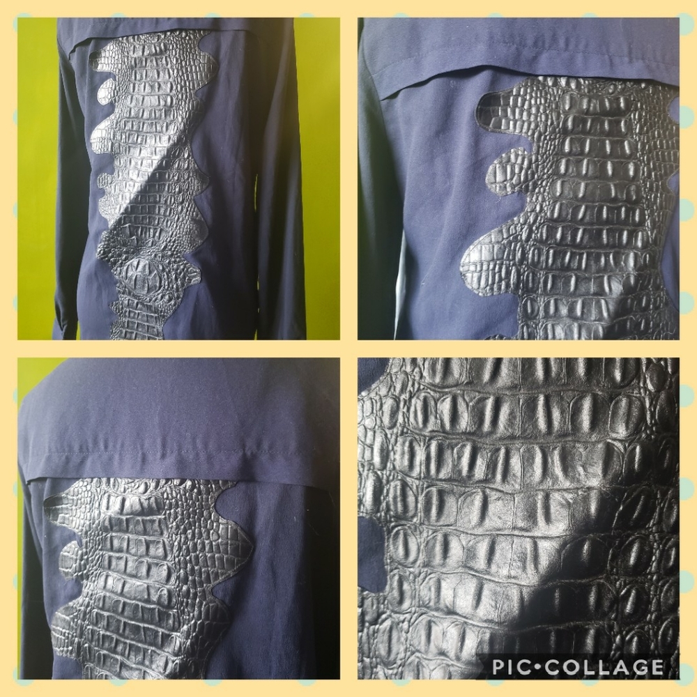 Sachin + Babi Embossed Leather Back Chiffon Blouse